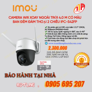 Lắp Đặt Trọn Gói Bảo Hành 2 Năm CAMERA IMOU PTZ 4MP IPC-S42FP