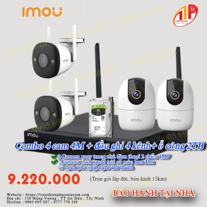 Combo 4 cam 4M + đầu ghi hình + ổ cứng 2TB